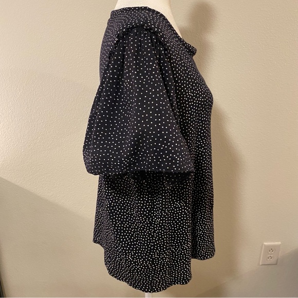 LOFT Black White Polka Dot Linen Flutter Sleeve Blouse - Picture 3 of 11